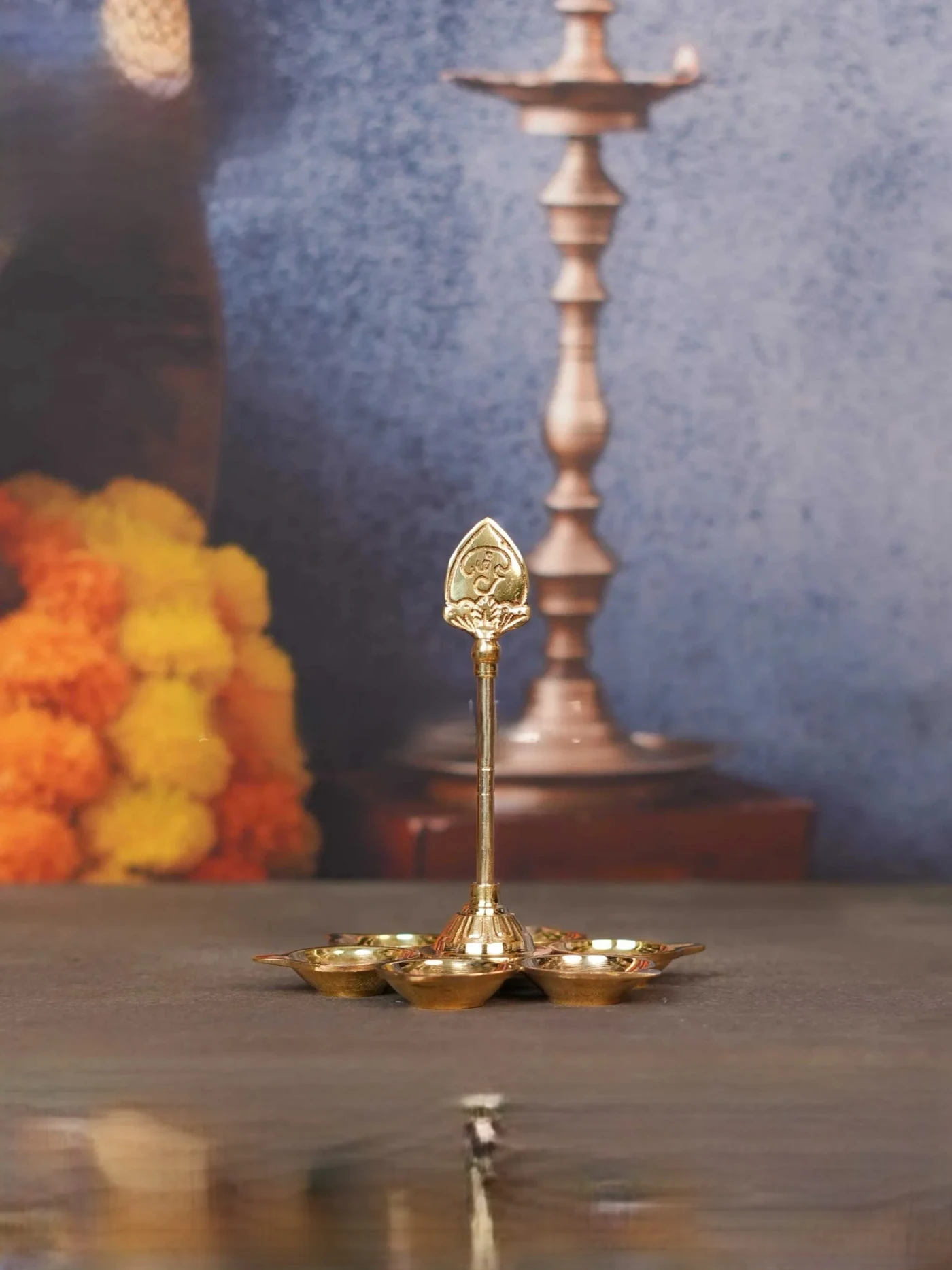 Brass 6 Face Vel Vilakku 6.5 INCH